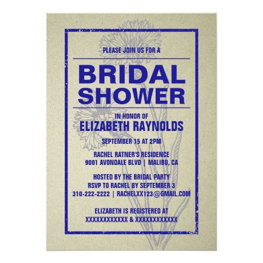 Rustic Royal Blue Bridal Shower Invitations