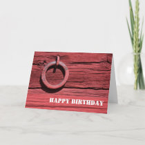 Rustic Rural Red Wall With Iron Ring Birthday Card