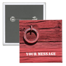 Rustic Rural Red Wooden Barn Badge Name Tag Pin