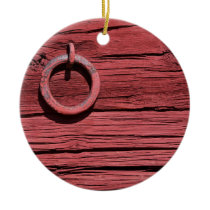 Rustic Rural Red Wooden Barn Wall With Iron Ring