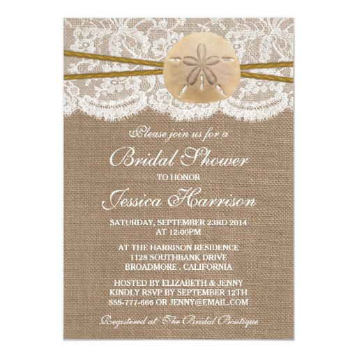 Rustic Sand Dollar Beach Bridal Shower Personalized Announcement (front side)