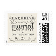 Rustic Save the Date Cream White Wedding Postage