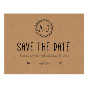 Rustic Save the Date / Kraft Paper Save the date Postcard