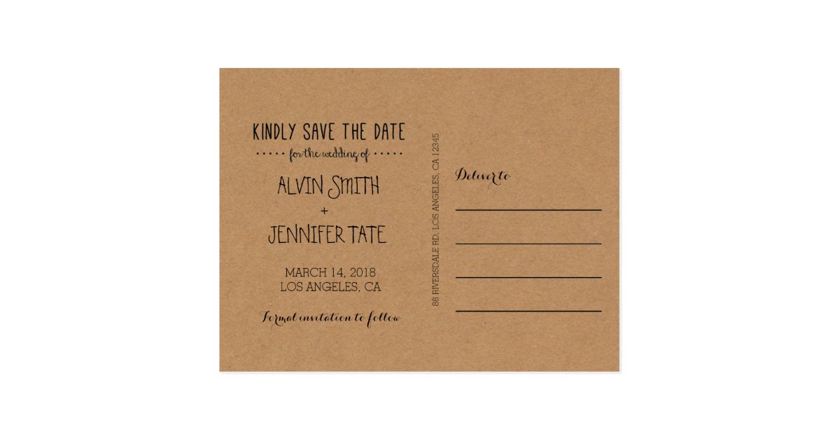 Rustic Save the Date / Kraft Paper Save the date Postcard Zazzle