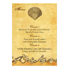 rustic seashell  beach wedding menu cards