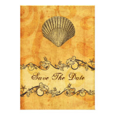 rustic seashell  beach wedding save the date custom invitation