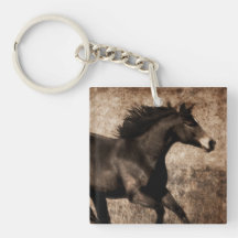Rustic Sepia Galloping Horse Acrylic Keychain