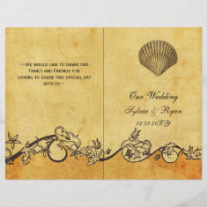 Rustic shabby chic seashell beach Wedding program Personalized Flyer