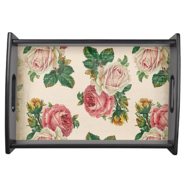 Rustic Shabby Rose Floral Pattern Pink Roses Service Tray
