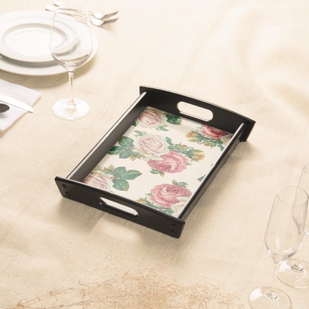Rustic Shabby Rose Floral Pattern Pink Roses Service Tray