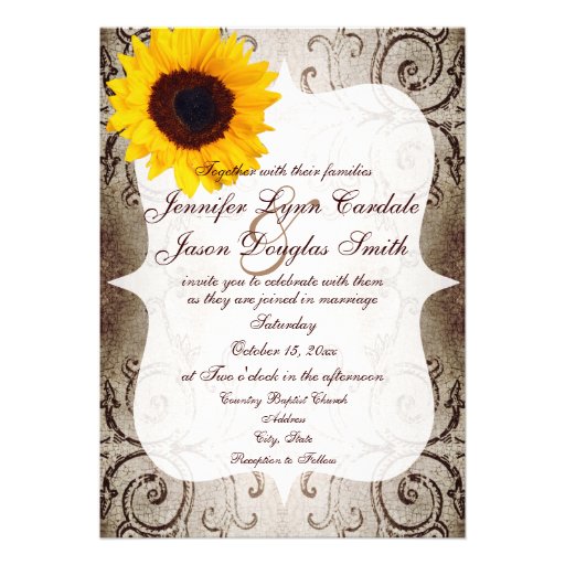 Rustic Shabby Sunflower Swirls Wedding Invitation