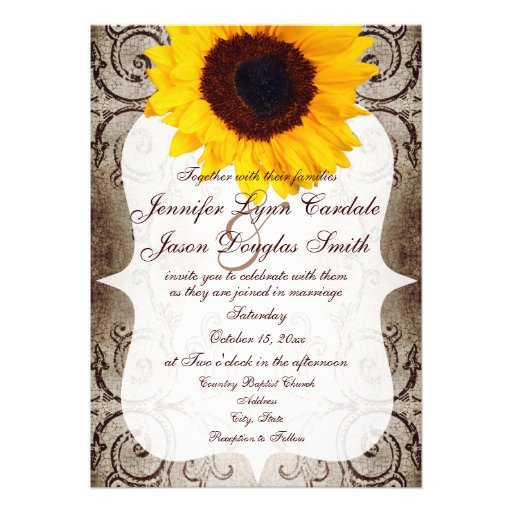 Rustic Shabby Sunflower Swirls Wedding Invitation