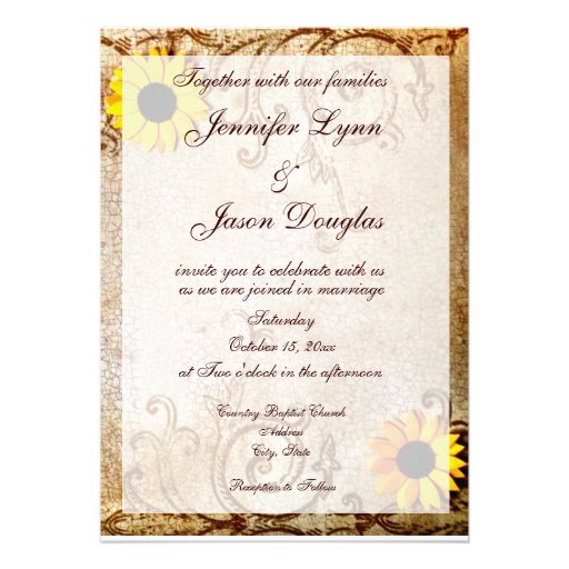 Rustic Shabby Sunflowers Chic Brown Wedding Custom Invite