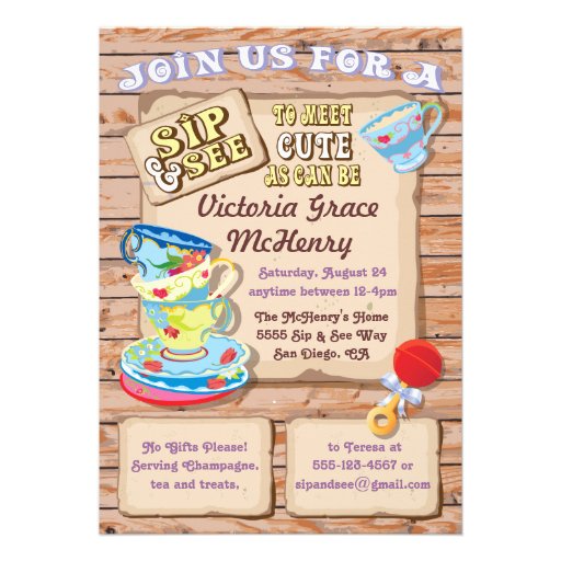 Rustic Sip and See New Baby Invitation