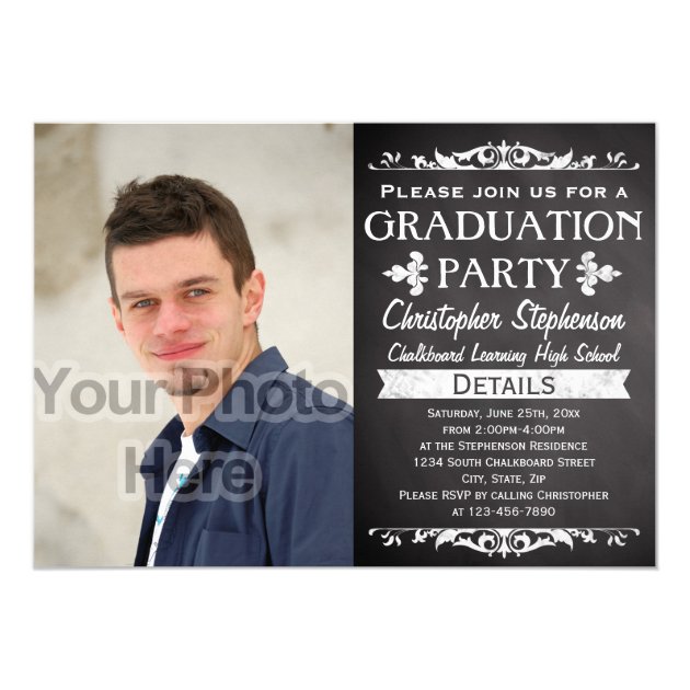 Rustic Slate Vintage Custom Graduation Party Photo 5x7 Paper Invitation Card (front side)