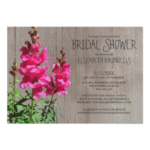 Rustic Snapdragon Bridal Shower Invitations