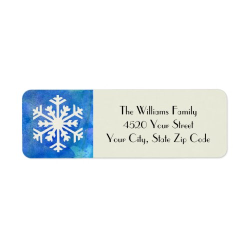 Rustic Snowflake Blue Watercolor Winter Holiday Return Address Label