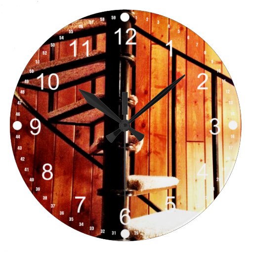 Rustic Spiral Staircase at Cabin Wall Clocks Zazzle