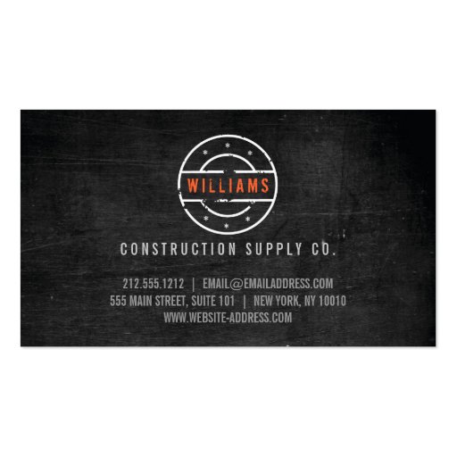 Rustic Stamped Logo on Black Wood Construction Business Card Template (back side)