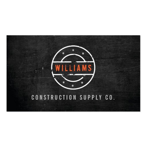 Rustic Stamped Logo on Black Wood Construction Business Card Template