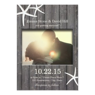 Rustic Starfish & Barn Wood Photo Wedding Invite