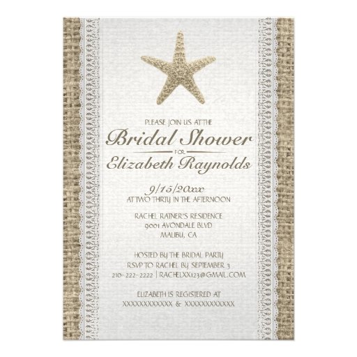 Rustic Starfish Beach Bridal Shower Invitations