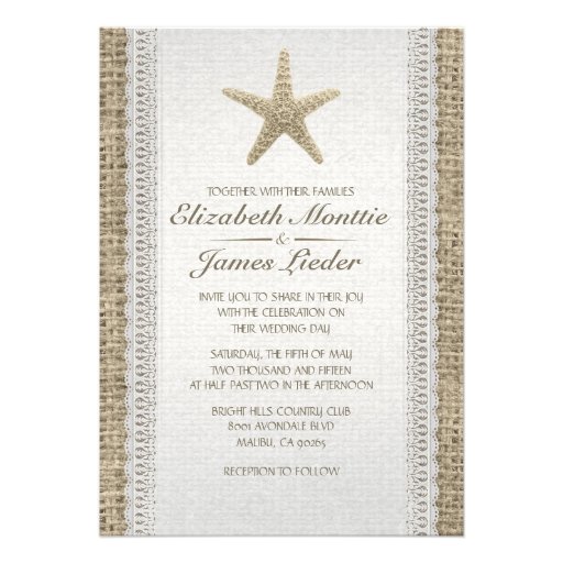 Rustic Starfish Beach Wedding Invitations