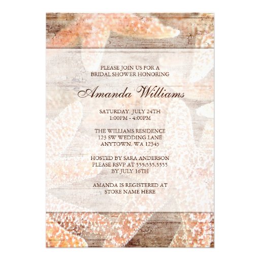 Rustic Starfish Brown Bridal Shower Invitation