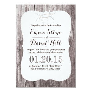 Rustic Starfish Driftwood Background Wedding 5x7 Paper Invitation Card