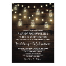 Rustic String Lights Mason Jar Wedding Invitations