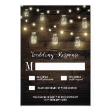 Rustic String Lights Mason Jar Wedding RSVP Cards