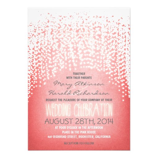 rustic string lights pink wedding invitations