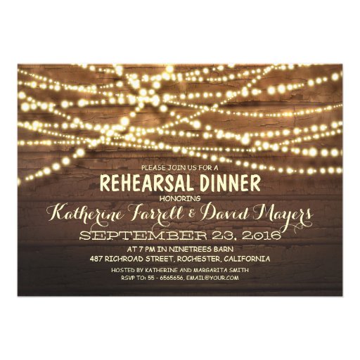Rustic String Lights Romantic Rehearsal Dinner Custom Invites