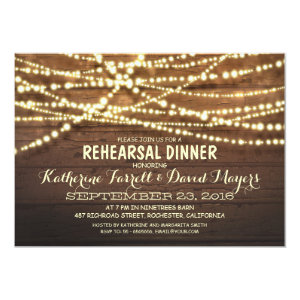 Rustic String Lights Romantic Rehearsal Dinner Custom Invites