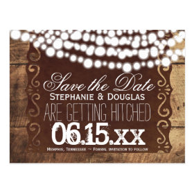 Rustic String Lights Save the Date Postcards