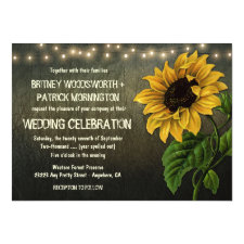 Rustic String Lights Sunflower Wedding Invitations