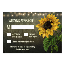 Rustic String Lights Sunflower Wedding RSVP Cards