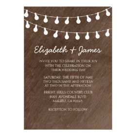 Rustic String of Lights Wedding Invitations Custom Invite