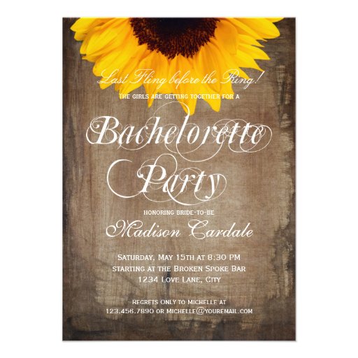 Rustic Sunflower Bachelorette Party Invitations