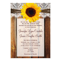 Rustic Sunflower Barn Wood Lace Wedding Invitation