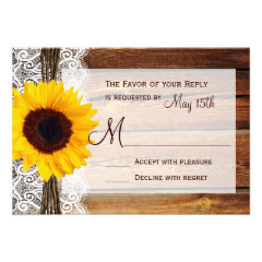 Rustic Sunflower Barn Wood Lace Wedding RSVP Cards