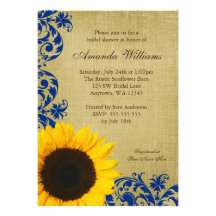 Rustic Sunflower Blue Swirls Bridal Shower Announcement