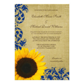 Rustic Sunflower Blue Swirls Wedding Announcements