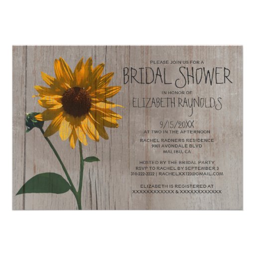 Rustic Sunflower Bridal Shower Invitations
