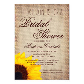 Rustic Sunflower Burlap Bridal Shower Invitations 4.5