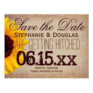 Rustic Sunflower Burlap Save the Date Postcards