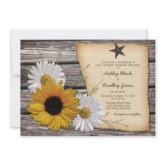 Rustic Sunflower Daisy Wedding Invitation - Rev invitation