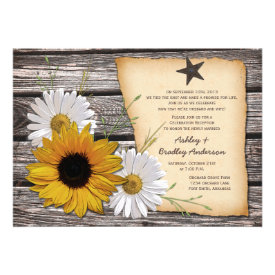 Rustic Sunflower Daisy Wedding Reception Only Custom Invitation
