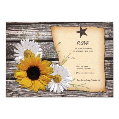 Rustic Sunflower Daisy Wedding Reply Card Invitations