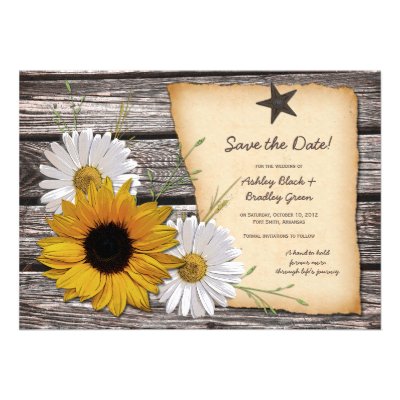 Rustic Sunflower Daisy Wedding Save the Date Custom Invites